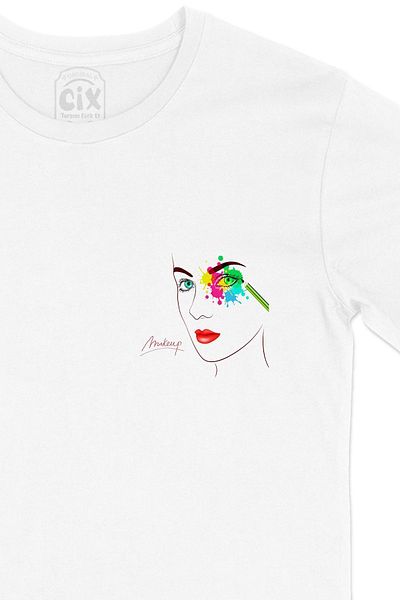 Cix Tricou alb cu logo-ul de buzunar al artistului de machiaj