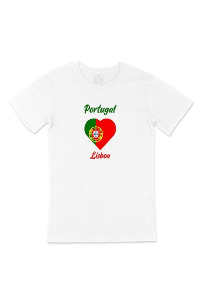 Cix Tricou alb cu steagul Portugaliei Lisabona și design cu logo-ul buzunarului