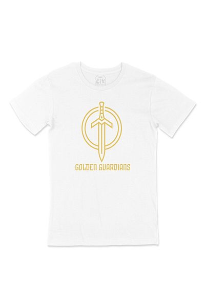 Cix Tricou alb proiectat cu logo-ul de buzunar Golden Guardians Kılınç