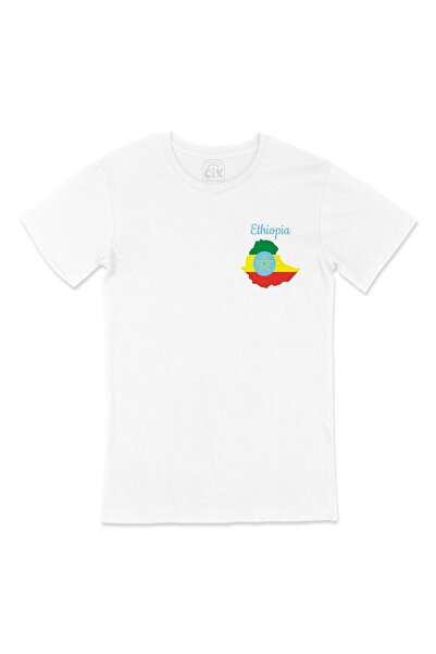 Cix Mapa i zastava Etiopije, dizajn logotipa na džepu, bela majica
