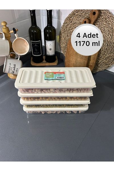 UZUN STORE Fridge Organizer Refrigerator Storage Container Freezer Container Cream - 1170 ml (4 Pieces)