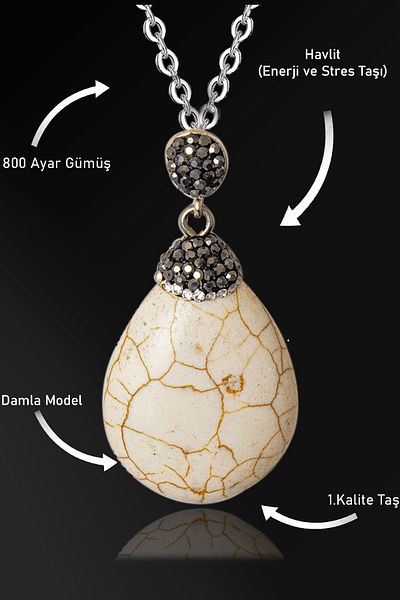 Tesbih Atölyesi Drop Model Zircon Stone Howlite Necklace - XL Certified