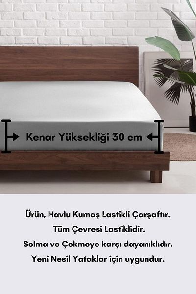 LATTE TEKSTİL Gray Cotton Towel Fabric - Elastic Fitted Sheet, Single/Double/Length Size