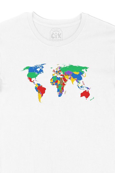 Cix Tricou alb cu design colorat cu logo-ul de buzunar pentru harta lumii