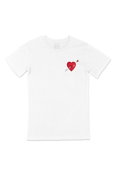 Cix تي شيرت أبيض مع تصميم شعار الجيب على شكل قلب وسهم