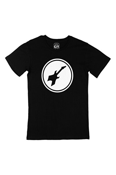 Cix Tricou negru cu design alb al siglei de buzunar pentru chitara bas