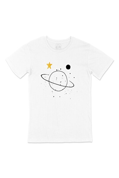 Cix Λευκό μπλουζάκι με λογότυπο τσέπης Saturn Galaxy Design