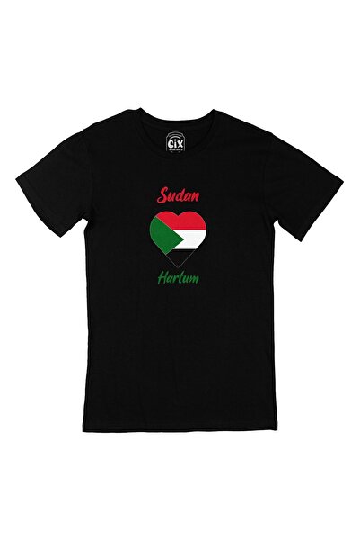 Cix تي شيرت الخرطوم علم السودان على شكل قلب أسود