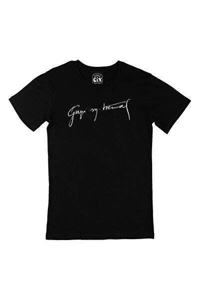 Cix تي شيرت غازي مصطفى كمال أتاتورك باللون الأسود مع تصميم شعار الجيب