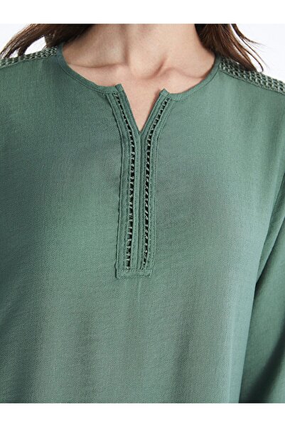 LC Waikiki Dámské šaty s vyšívaným límcem s dlouhým rukávem