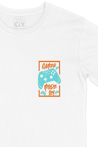 Cix Tricou alb Blue Gamer Mode cu logo-ul de buzunar