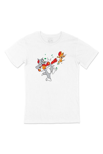 Cix Λευκό μπλουζάκι Tom And Jerry με σχέδιο λογότυπου τσέπης