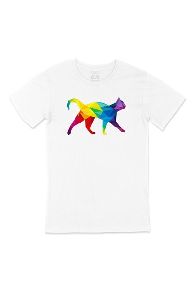 Cix Colorful Rainbow Unisex Polygon Cat T-Shirt