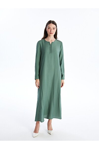 LC Waikiki Dámské šaty s vyšívaným límcem s dlouhým rukávem