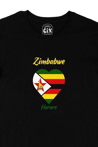 Cix Μαύρο μπλουζάκι Harare Zimbabwe Flag με καρδιά