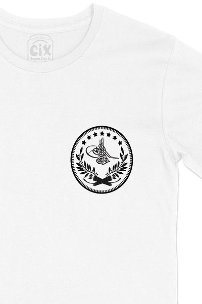 Cix Λευκό T-Shirt - Οθωμανικό νόμισμα, Σχέδιο λογότυπου τσέπης