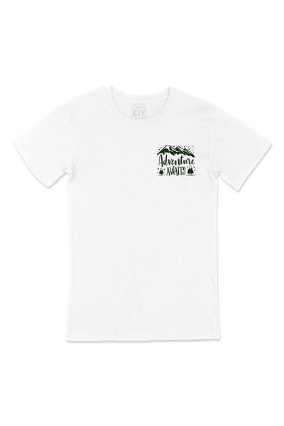Cix Tricou alb Adventure Awaits cu logo-ul cu buzunar verde