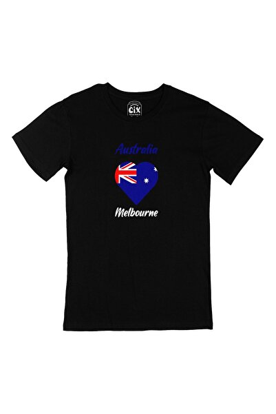 Cix Melbourne Avusturalya Bayraklı Kalpli Siyah Tişört
