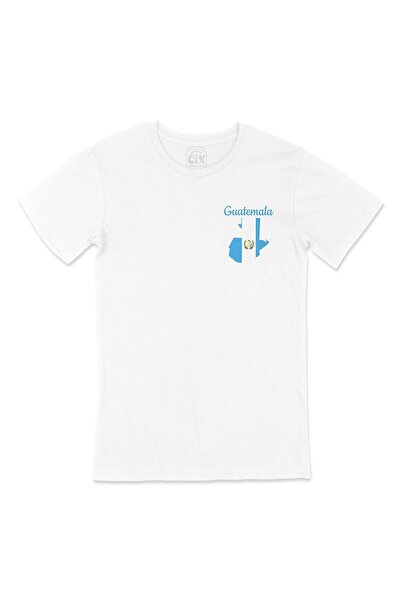Cix تي شيرت أبيض عليه خريطة غواتيمالا وتصميم شعار جيب العلم