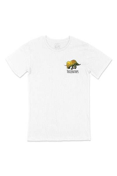 Cix Dizajn logotipa džepa dinosaura Triceratops, bela majica