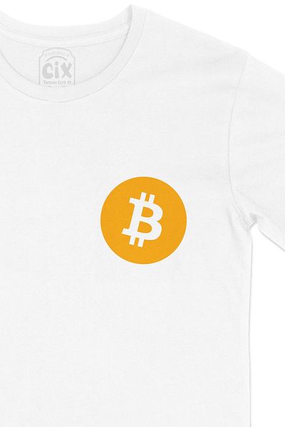 Cix Tricou alb cu logo Bitcoin și design logo-ul de buzunar