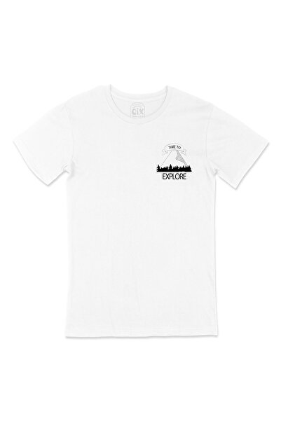 Cix Tricou alb cu Time To Explore Pocket Logo Design