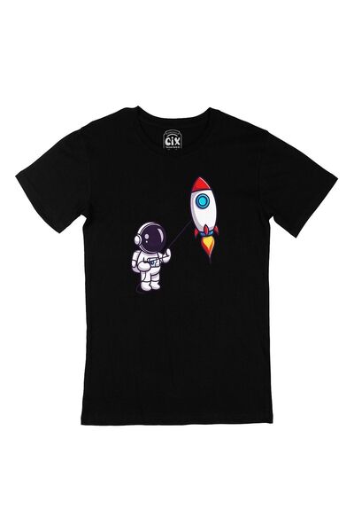 Cix Μαύρο μπλουζάκι με λογότυπο τσέπης αστροναύτη και πυραύλων
