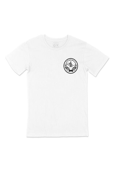 Cix Λευκό T-Shirt - Οθωμανικό νόμισμα, Σχέδιο λογότυπου τσέπης