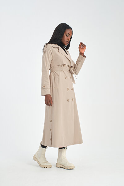 Soydan Güner Su Iticili Kırışmaz Yazlık Uzun Astarsız Kruvaze Yazlık Trençkot Taş 7650