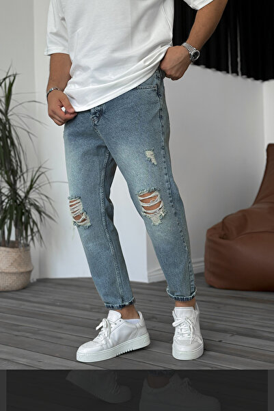 BDRMAN Boyfriend Mavi Eskitme Yırtık Detaylı Kot Pantolon