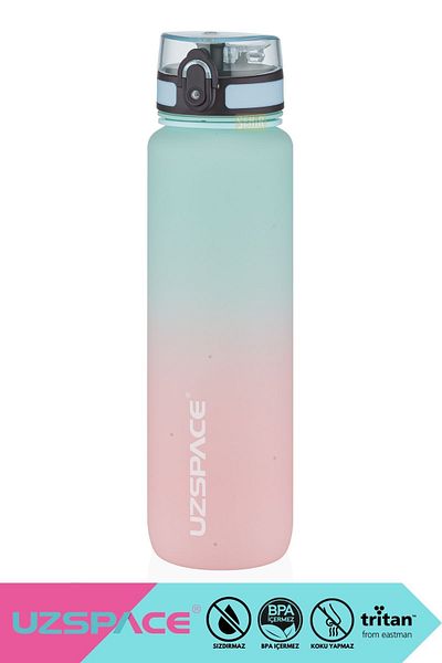 Uzspace 1000ml New Motivational Tritan Water Flask - Double Color, Leak-Proof, BPA Free, and Lockable Lid