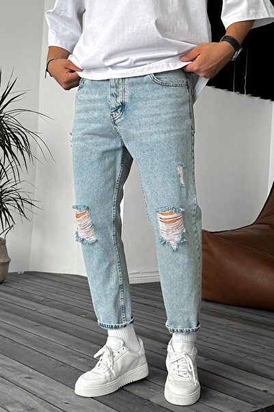 BDRMAN Boyfriend Buz Mavisi Yırtık Detaylı Kot Pantolon