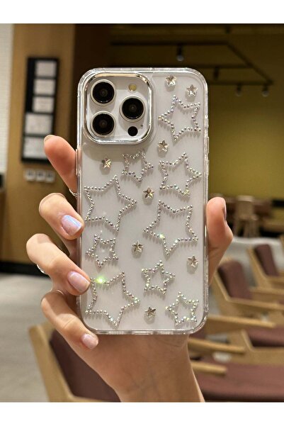 Paladyum Case iPhone 15 Promax Uyumlu Hologram Yıldızlı Şeffaf Kılıf