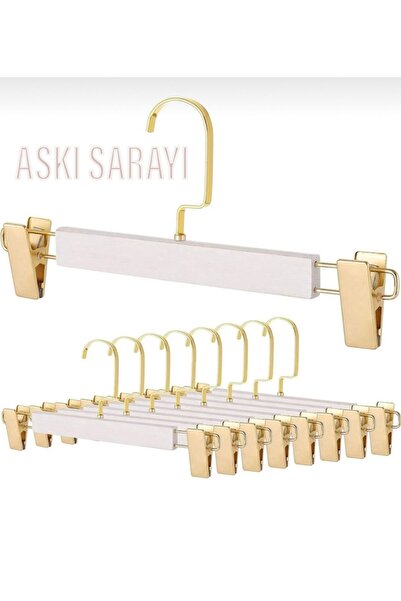 menofis Beyaz Ahşap Pantolon Ve Etek Askısı Gold Amerikan Kancalı 12 Adet Özel Seri -askı Sarayı -
