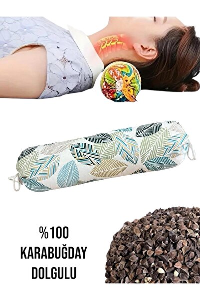 REMEGE Karabuğday Dolgulu Boyun Yastığı, Silindir Boyun Masajı Yastığı, Karab...