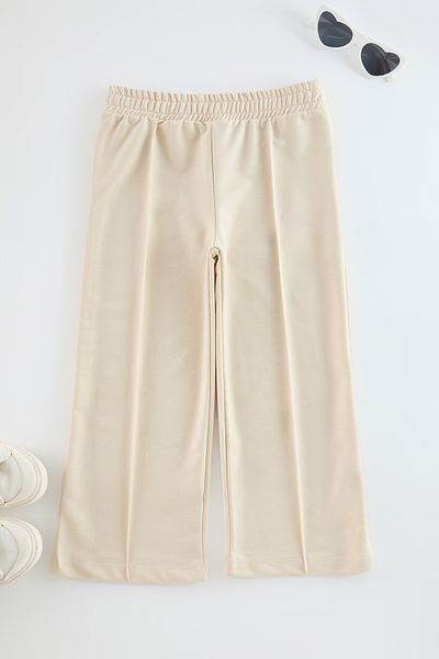 TRENDYOLKIDS Beige Jogginghose für Mädchen - Saisonal, dünnes weites Bein, geripptes Detail Tkdaw25ea00003
