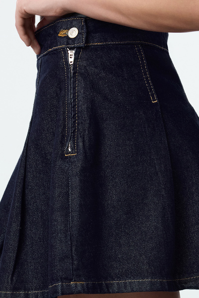 Trendyol Collection Magas derekú sötétkék mini farmerszoknya - redőzött, Twoaw25et00114