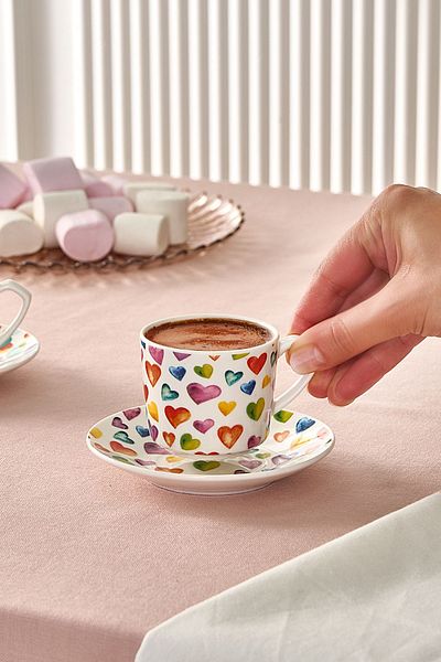 Karaca White Love 2-Person - Round and Heart 80 ml Coffee Cup