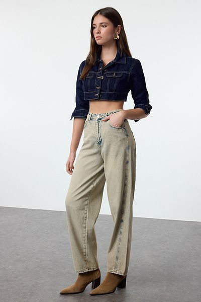 Trendyol Collection Blugi largi cu barrel cu talie înaltă Albastru deschis - TWOAW25JE00058