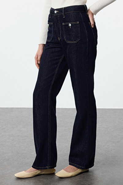 Trendyol Collection High Waist Dark Blue Wide Leg Jeans - TWOAW25JE00121