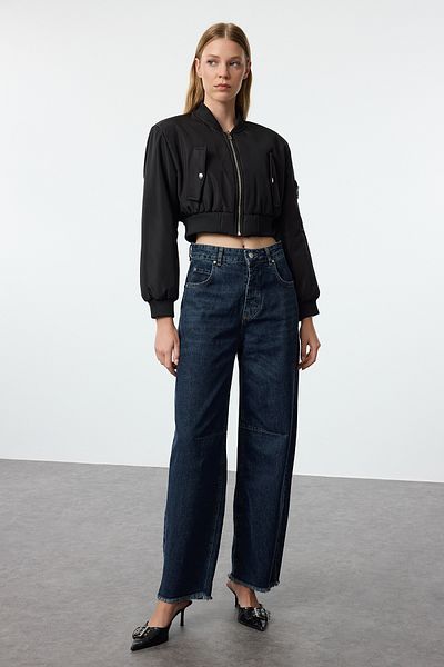 Trendyol Collection Jeansy Barrel z wysokim stanem w kolorze ciemnoniebieskim - TWOAW25JE00159