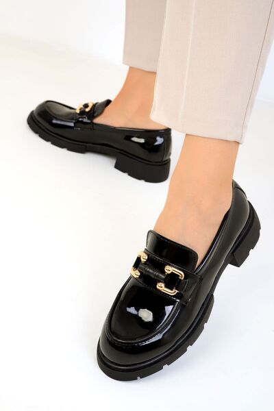 SOHO Patent Leather Black Women's Casual Shoes - 19527