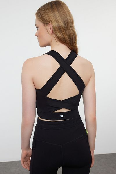 Trendyol Collection Soft Reflector Printed Padded Yoga Sports Bra - Black Brushed, Shaping Thmaw25ss00015