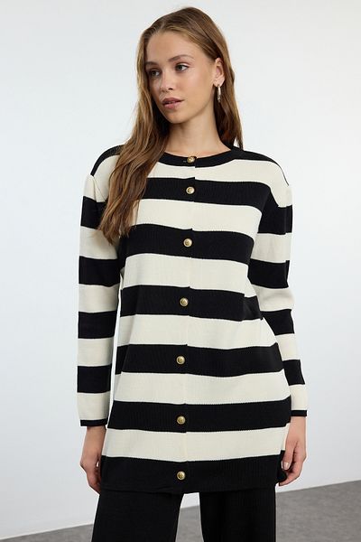 Trendyol Modest Black Striped Knitwear Cardigan and Trousers Set - TCTAW25US00034