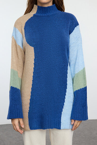 Trendyol Modest Pulover de tricotaj - Bloc de culoare albastru, TCTAW25AK00021