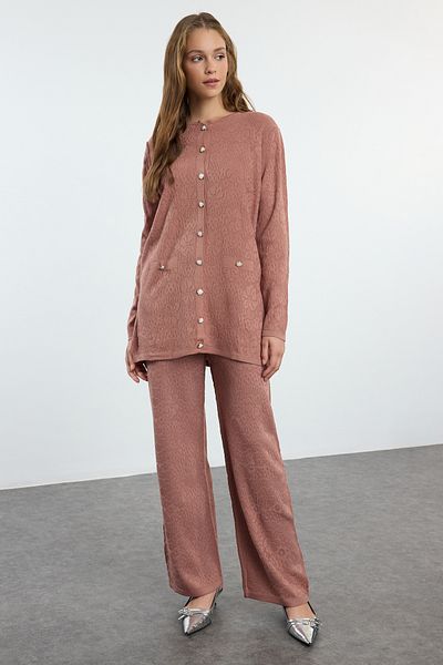 Trendyol Modest Poros rózsa mintás hímző kötöttáru szett - alsó és felső TCTAW25US00072