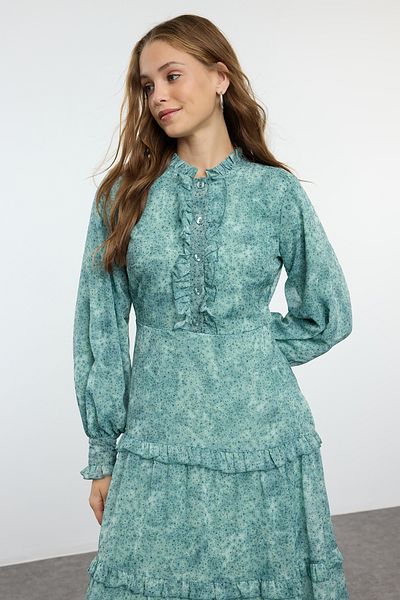 Trendyol Modest Υφαντό φόρεμα με μοτίβο RuFFle - TCTAW25EB00079