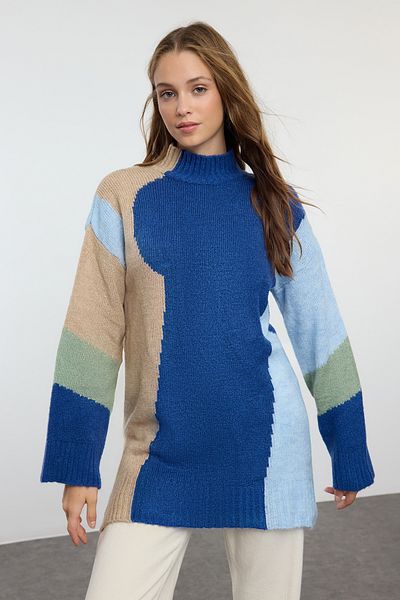 Trendyol Modest Strickpullover - Blauer Farbblock, TCTAW25AK00021
