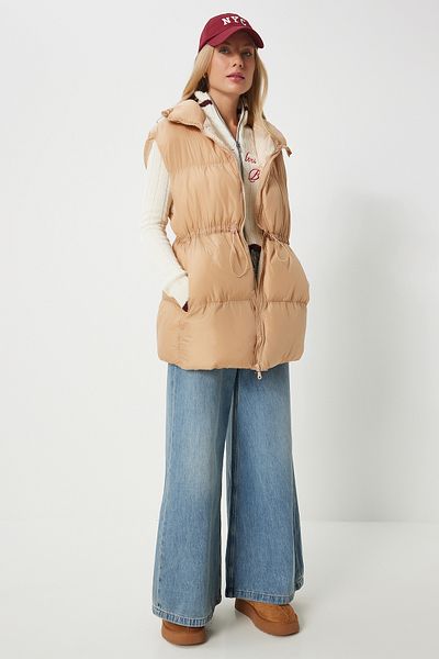 Happiness İstanbul Biscuit Women's Puffer Vest - Gathered Waist Fn03360