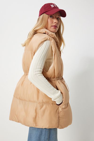Happiness İstanbul Biscuit Women's Puffer Vest - Gathered Waist Fn03360